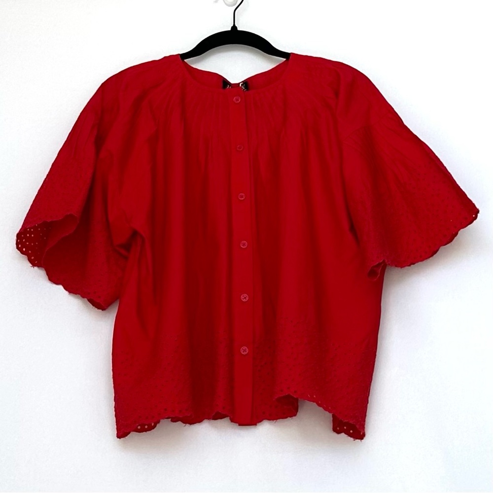 J.Crew Jolie Top in Eyelet Cotton Poplin in Vintage Red | XL | NWT - Picture 4 of 14